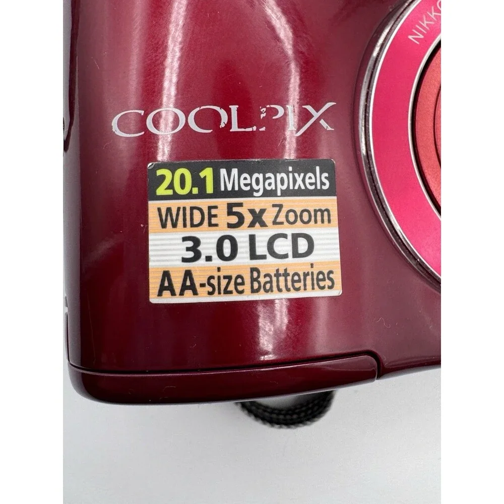 Nikon Coolpix L30 Red 20.1MP 5X Digital Camera AS IS Broken Battery Door